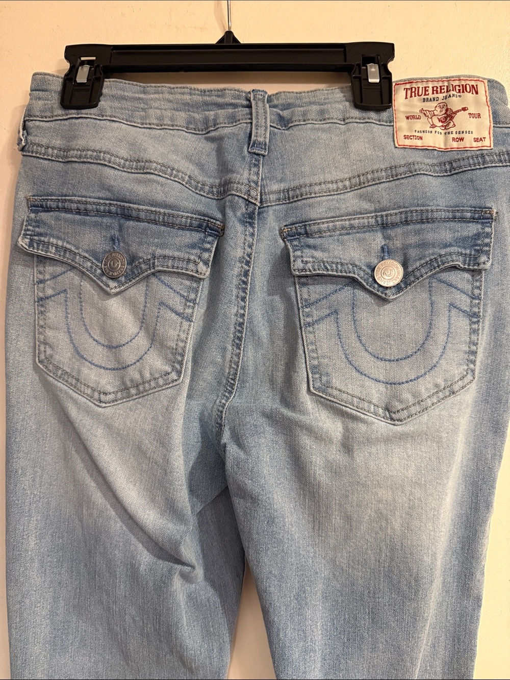 True Religion Women's Light Blue Denim Jeans - Classic Back Pocket Design
